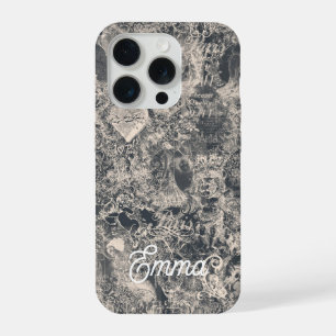 Persoonlijk stijlvol zwart Paris Toile-ontwerp iPhone 15 Pro Hoesje