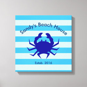 Persoonlijk strandhuis nautisch canvas wanddecor afdruk