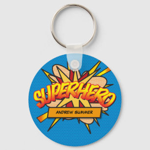 Persoonlijk stripboek Pop Art SUPERHELD Sleutelhanger