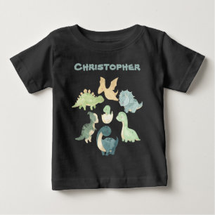 Persoonlijk T-shirt voor baby met zwarte dinosauru