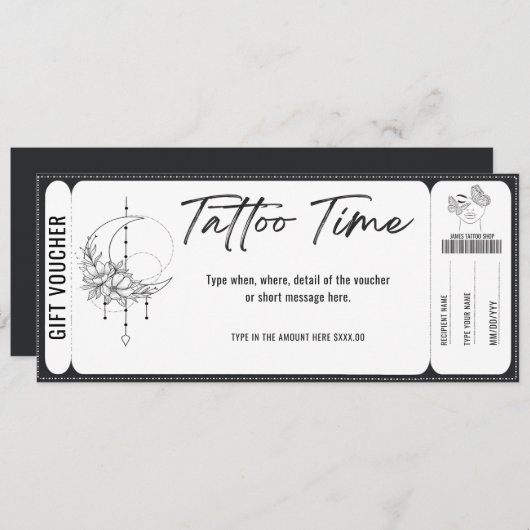 Persoonlijk Tattoo Cadeaubon cadeaubon Kaart (Voorkant / Achterkant)