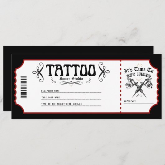 Persoonlijk Tattoo Voucher Certificaat Ticket Cade Kaart (Voorkant / Achterkant)