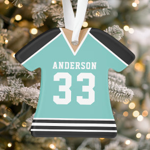 Persoonlijk teal en zwart ijshockeyshirt ornament