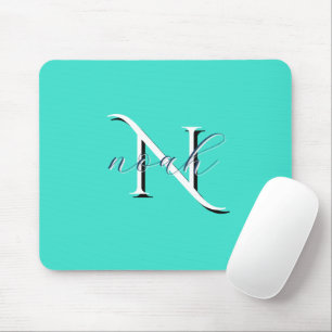 Persoonlijk Teal Monogram Eerste Letter en Naam Muismat
