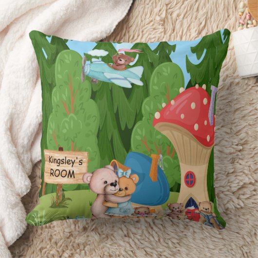 Persoonlijk Teddy Bear Picnic Village Kussen (Deken)