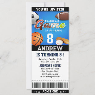 Persoonlijk thema All Star Sports Ticket Verjaarda Kaart