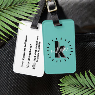 Persoonlijk Turquoise Blauw Monogram Bagagelabel