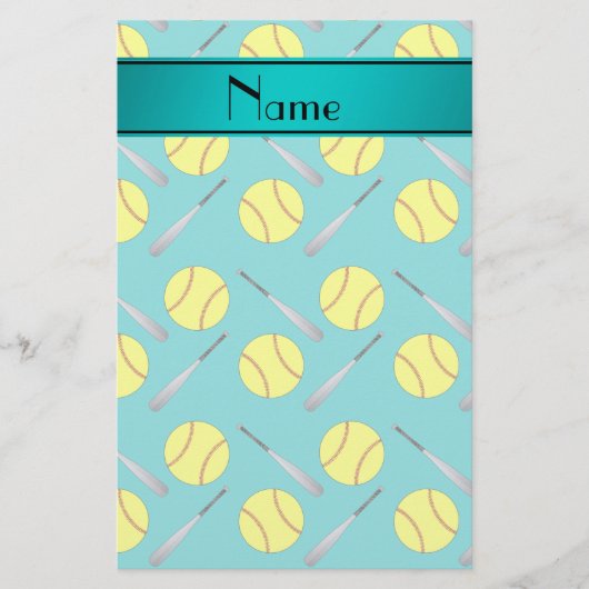 Persoonlijk turquoise softball-patroon briefpapier (Voorkant)