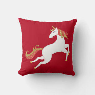 Persoonlijk Unicorn Horse Golden Red Glitter Kussen
