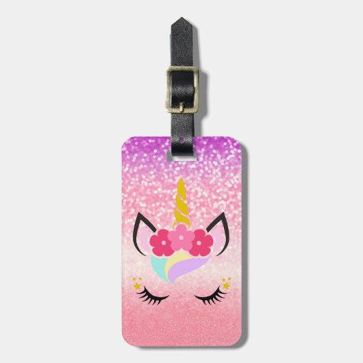 Persoonlijk Unicorn Ombre Glitter Bagagelabel (Voorkant verticaal)