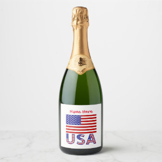 Persoonlijk USA-vlag glanzende wijnlabel Sparkling Wijnetiket
