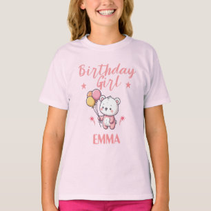 Persoonlijk verjaardagsmeisje teddybeer T-shirt