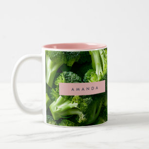 Persoonlijk verse groene broccoli ontwerp tweekleurige koffiemok