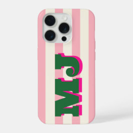 Persoonlijk Vette Monogram, Roze Streep iPhone 15 Pro Hoesje
