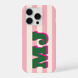 Persoonlijk Vette Monogram, Roze Streep iPhone 15 Pro Hoesje