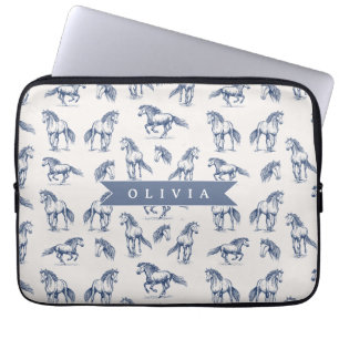 Persoonlijk Vintage Blauwe Paard Klassiek Landelij Laptop Sleeve