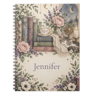 Persoonlijk vintage boeken- en bloemmotief notitieboek
