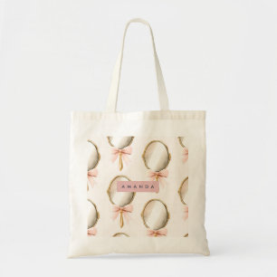 Persoonlijk Vintage Coquette Patroon Roze Spiegel Tote Bag
