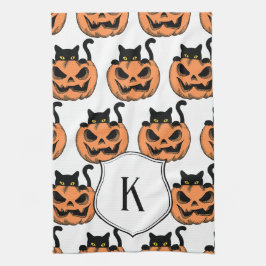 Persoonlijk vintage Halloween kat spooky patroon Theedoek