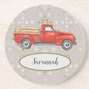 Persoonlijk vintage rode truck land patroon zandsteen onderzetter