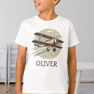 Persoonlijk vintage tweedekker vliegtuig t-shirt