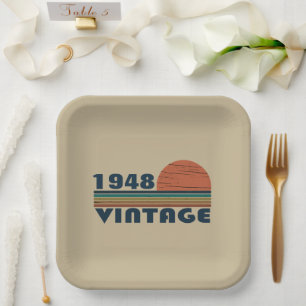 Persoonlijk vintage verjaardagsfeest papieren bordje