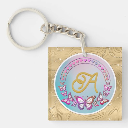 Persoonlijk vlinder-monogram sleutelhanger (Voorkant)