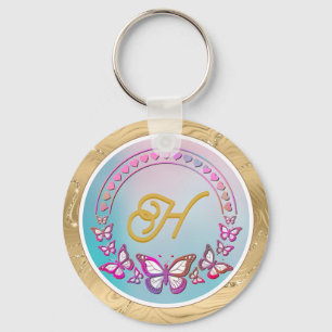 Persoonlijk vlinder-monogram sleutelhanger