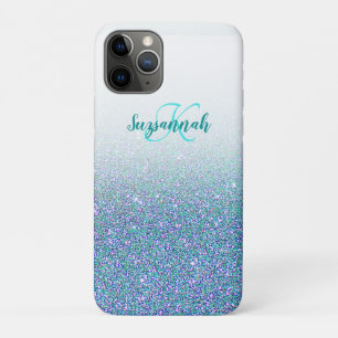 Persoonlijk voeg een blauwe groene glitter ombre t iPhone 11 pro hoesje