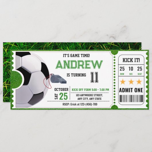 Persoonlijk voetbalspel Ticket Party Kaart (Voorkant / Achterkant)
