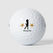 Persoonlijk Vrouw Golfer Black Silhouette Golfballen (Voorkant)