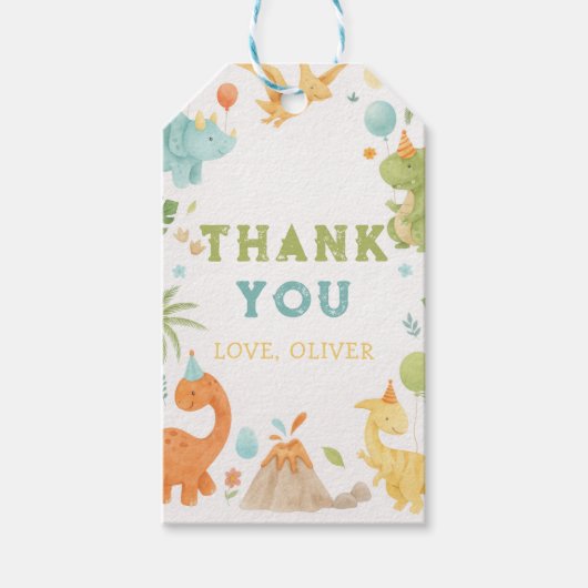 Persoonlijk waterverf dinosaurus geschenklabel cadeaulabel (Voorkant)