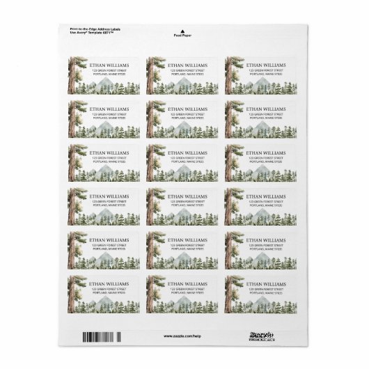Persoonlijk Waterverf Groen Bos Adres Etiket (Full Sheet)