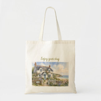 Persoonlijk Waterverfdesign voor Kusthuisje Tote Bag