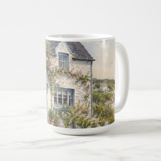 Persoonlijk waterverfschilderij van een kusthuisje koffiemok