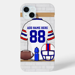 Persoonlijk White Blue Football Jersey iPhone 15 Mini Hoesje