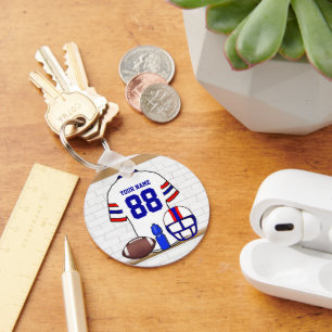 Persoonlijk White Blue Football Jersey Sleutelhanger
