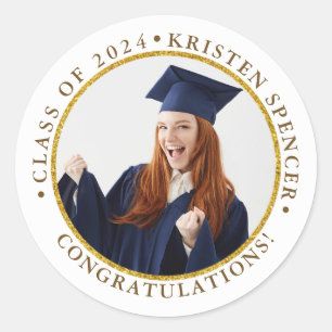 Persoonlijk White Gold Afstuderen Foto Afstuderen Ronde Sticker