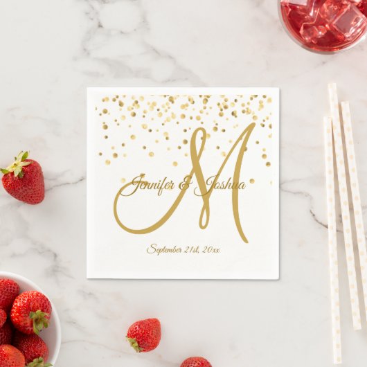 Persoonlijk White Gold Confetti MONOGRAM Weddensch Servetten (Insitu)