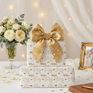 Persoonlijk wit en gouden monogram trouwfeest cadeaupapier