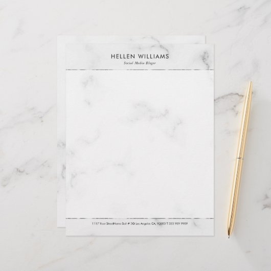 Persoonlijk wit namaakmarmer Zilver Accent Briefhoofd (Voorkant / Achterkant in situ)