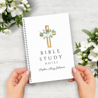 Persoonlijk Witte Bloemrijke Religieuze Kruis Notitieboek