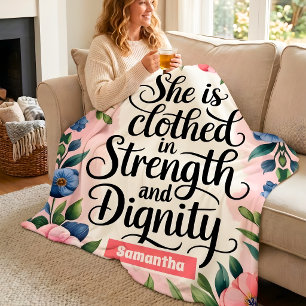 Persoonlijk Zij Is Bekleed Met Kracht Christelijk Fleece Deken