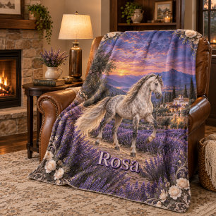 Persoonlijk zilver Andalusisch paard lavendel Fleece Deken