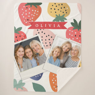 Persoonlijk Zomer Kleurrijk Aardbeienpatroon Sherpa Deken