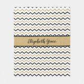 Persoonlijk zwart goud wit Chevron Zig Zag Fleece Deken (Voorkant)