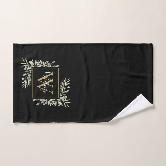 Persoonlijk zwart gouden monogram groenbloemige bl bad handdoek (Handdoek)