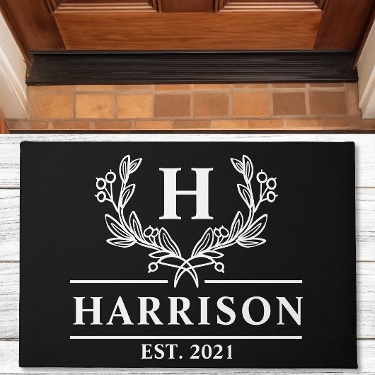 Persoonlijk zwart laurier monogram deurmat