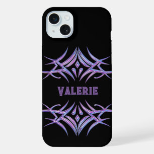 Persoonlijk zwart met 3D paarse tribale ontwerp iPhone 15 Plus Case