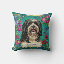 Persoonlijk zwart-wit Lhasa Apso kussen